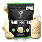 VEDGE vegan protein powder vanilla tub front for post-workout shakes