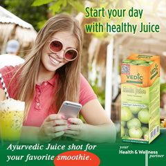 Vedic Juices Amla Juice ingredients closeup highlights fresh amla and natural color
