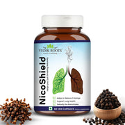 VEDIKROOTS NicoShield bottle with capsules for daily use during lifestyle changes.