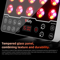 Veefy red light panel in use for full body relief and circulation.