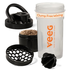 Veeg shaker 24oz leakproof lid shown for spill-free workouts