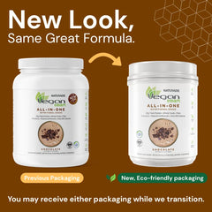 Vegansmart Naturade chocolate tub label shows flavor and nutrition.