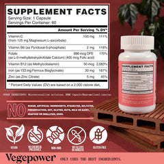 VEGEPOWER: etiqueta destacando nutrientes clave para la ingesta diaria.