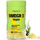 VEGEPOWER vegan Omega-3 DHA bottle front with clean label and algae sourcing.