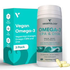VEGETOLOGY vegan omega-3 bottle highlighting capsules for daily wellness
