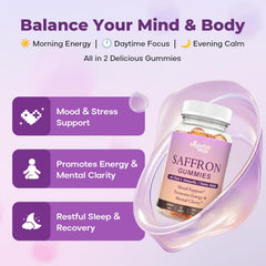 VEGETUSMAX saffron gummies jar closeup highlights natural saffron extract and easy dosing.