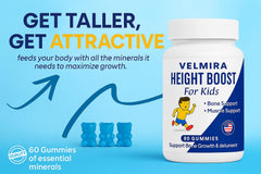 Velmira Heightener Gummies packaging on desk, family-friendly daily supplement.