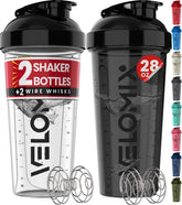 Velomix 2-pack bottles in black and transparent finish for leak-free shakes.