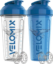 Velomix 28oz protein shaker in blue with a leak-proof design for on-the-go workouts