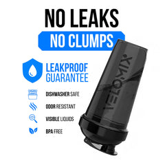 VELOMIX bottle in hand for quick on-the-go protein mixing.