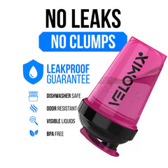 VELOMIX leak-proof shaker cups prevent spills during workouts.