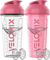 VELOMIX pink transparent shaker front view for easy protein mix visibility