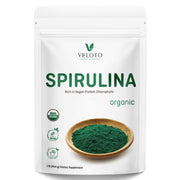 VELOTO Spirulina powder bottle pour for daily nutrient boost.