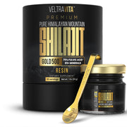 VeltraVita Shilajit Resin Gold jar shows pure Himalayan resin for daily energy.