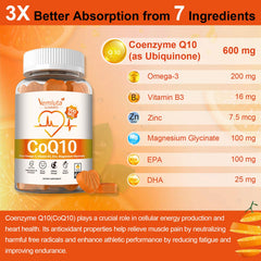 Vemluta omega-3 DHA EPA with CoQ10 visual emphasizes heart and brain wellness.