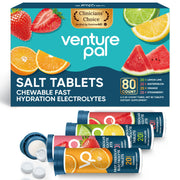 Venture Pal chews fast-melt electrolyte tablets in a bottle for quick hydration.