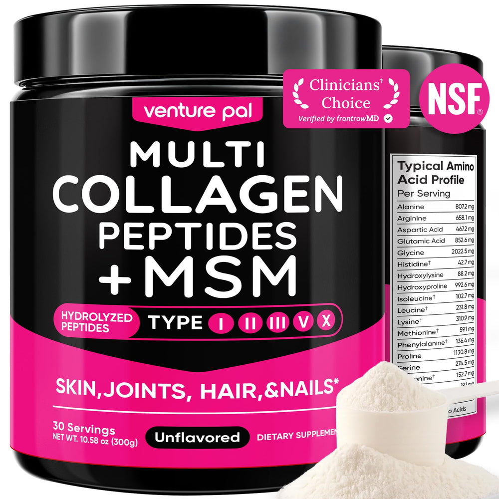 Venture Pal Multi Collagen Powder tub front with five collagen types for overall wellness