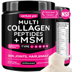 Venture Pal Multi Collagen Powder tub front with five collagen types for overall wellness