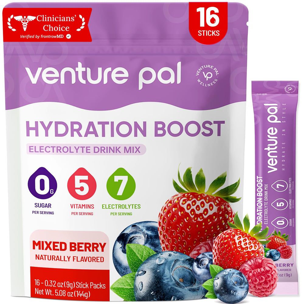 Venture Pal sugar-free electrolyte packet for on-the-go hydration.