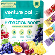 Venture Pal sugar-free electrolyte packets poured for quick hydration without sugar