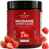 Veralinda Naturals Migraine Gummies bottle pouring for easy daily brain wellness.