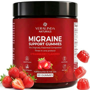 Veralinda Naturals Migraine Gummies bottle pouring for easy daily brain wellness.