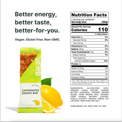 Verb Energy Bar Lemon ingredients close-up highlighting gluten-free oats and peanut butter.