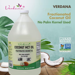 Verdana Coconut MCT Oil label graphic shows non-GMO and kosher certifications.