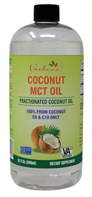 Verdana MCT Oil 32 oz bottle on the counter, ready for keto coffee.