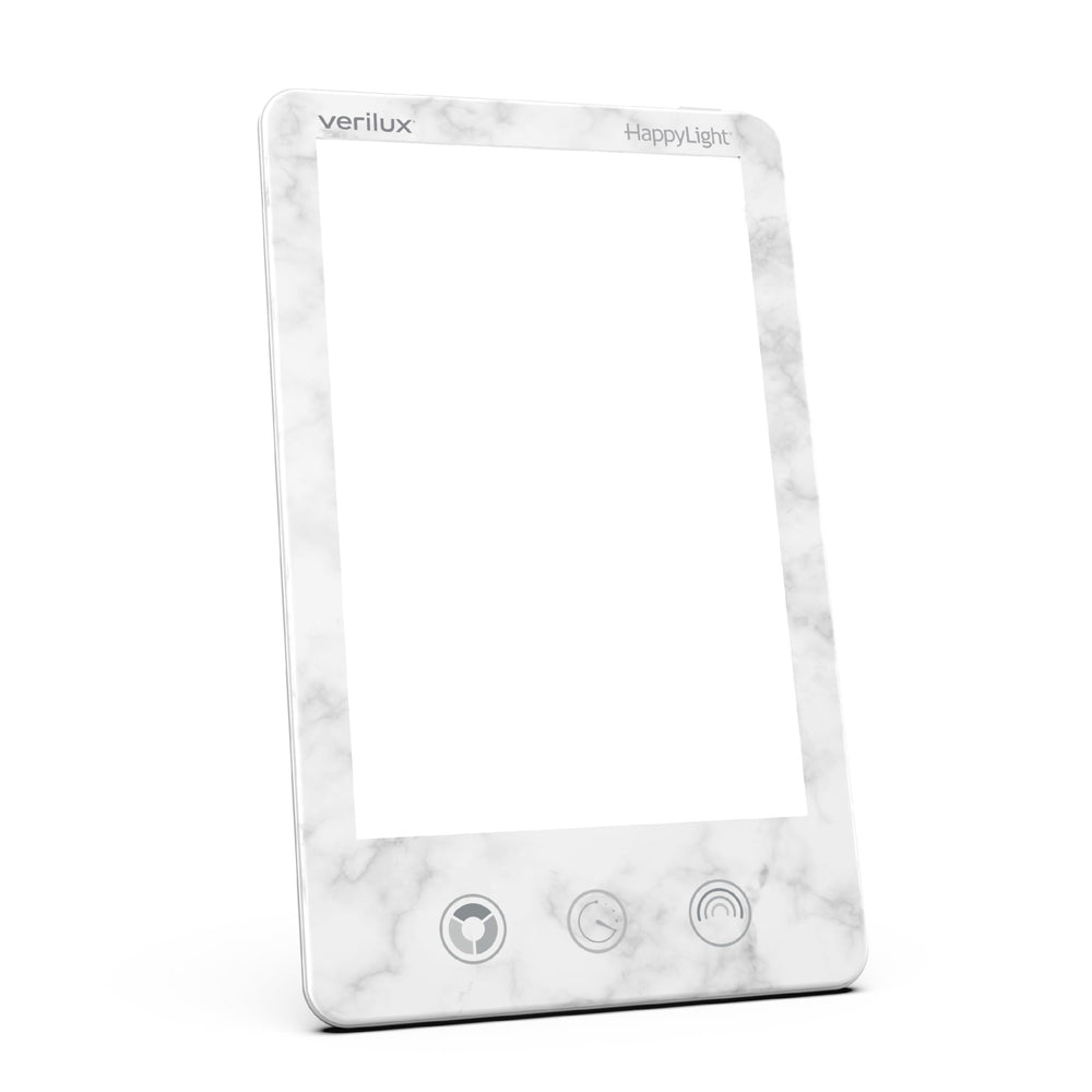 Verilux HappyLight Luxe front view shows UV-free bright light for mood and focus.