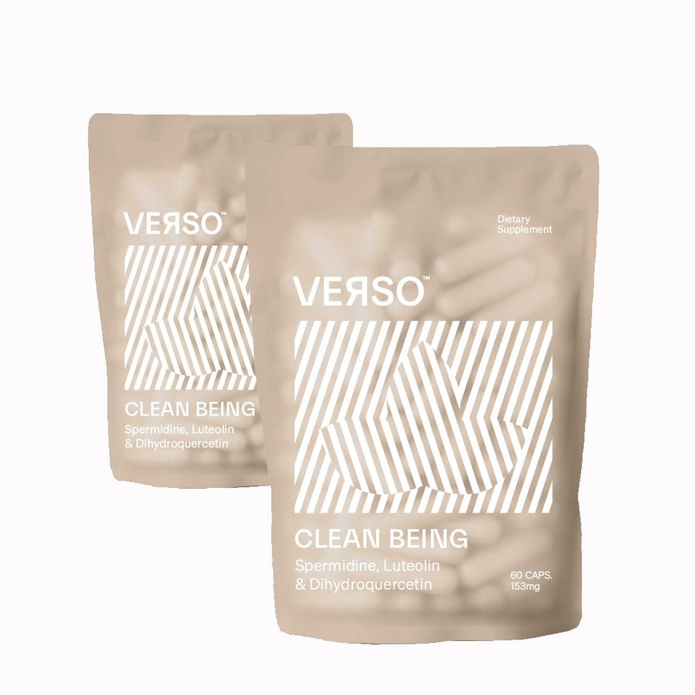 Verso Clean Being bottle front with vegan spermidine capsules for daily wellness