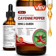 VEV 15-in-1 cayenne drops bottle front for daily wellness support