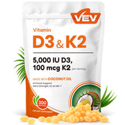 VEV Corefeel bottle front view highlighting daily vitamin D3 K2 support.