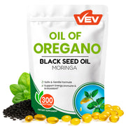VEV Oil of Oregano with Black Seed Oil & Moringa bottle showing daily wellness potential