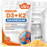 VEV Vitamin D3 K2 bottle showcasing vegan formula and dosage information