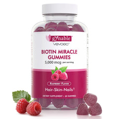 Vevoec Gynable Biotin Gummies jar demonstrates high-potency hair, skin, and nails support.