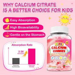 Veyttisy Kids Calcium Gummies closeup reveals strawberry flavor and soft texture