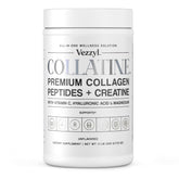 Vezzyl Collatine bottle front view highlighting premium collagen peptides for skin and joint support.