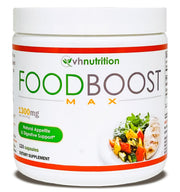 VH Nutrition FoodBoost Max bottle close-up showing the 1300mg blend for appetite support