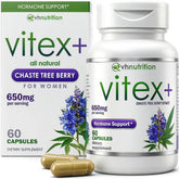 VH Nutrition VITEX+ bottle and capsules for daily hormonal balance.