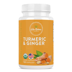 Via Natura Organics turmeric ginger capsules bottle front for daily wellness.