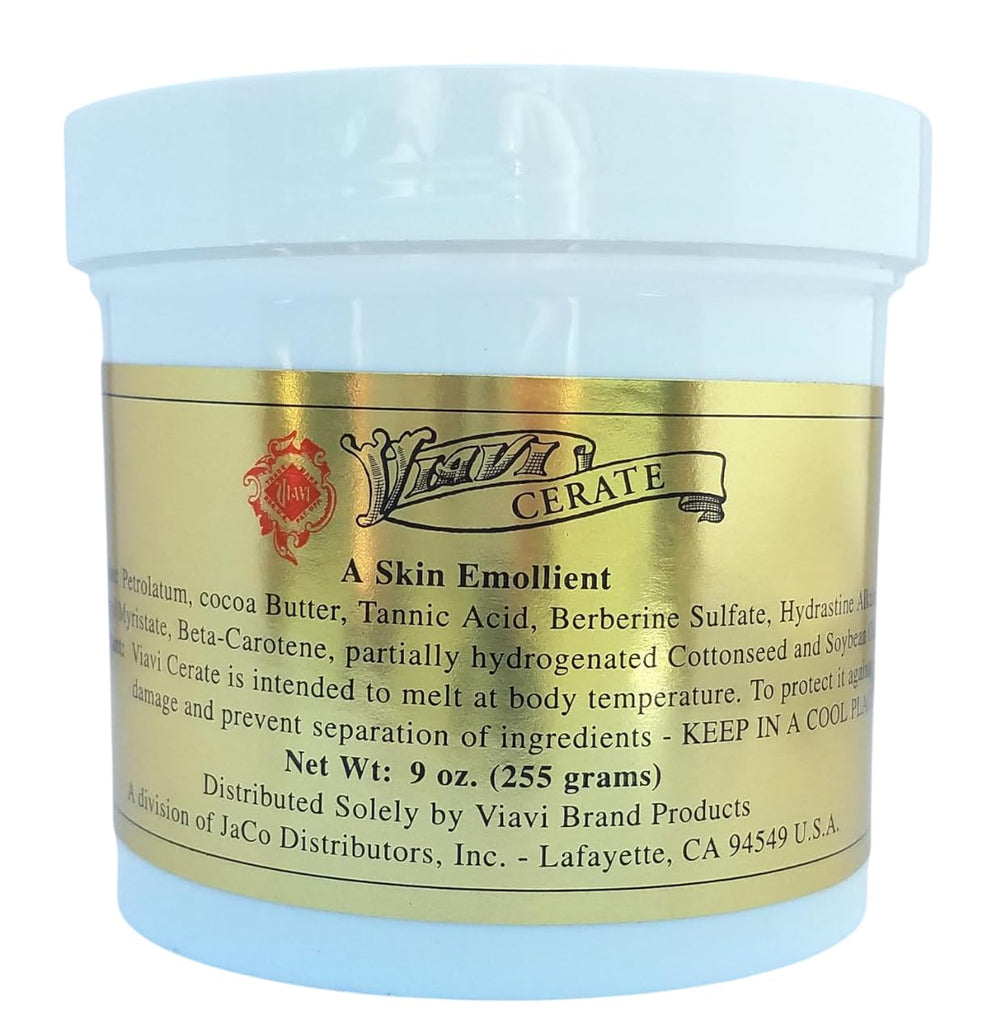 Viavi Cerate topical emollient bottle for massage and gentle skin dressing.