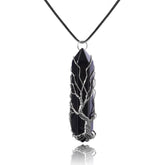 VIBILIA Healing Crystal Necklace with tree of life pendant, showcasing black agate for calm confidence.
