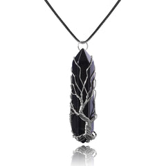 VIBILIA Healing Crystal Necklace with tree of life pendant, showcasing black agate for calm confidence.