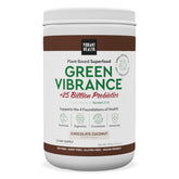 Vibrant Health Green Vibrance tub front with Chocolate Coconut flavor for daily nutrition.