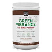 Vibrant Health Green Vibrance tub front with Chocolate Coconut flavor for daily nutrition.