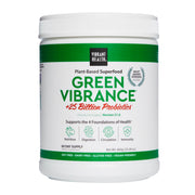 Vibrant Health Green Vibrance tub front view highlighting vegan powder for daily energy support