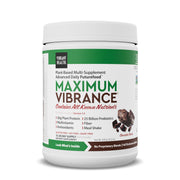 Vibrant Health Maximum Vibrance chocolate chunk powder ready to mix for a protein-rich boost.