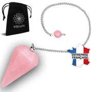 Vibratis rose quartz pendulum cone top view for dowsing practice.