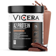 Vicera A2 Protein Powder chocolate milk tub shows a protein-packed serving for daily fueling.